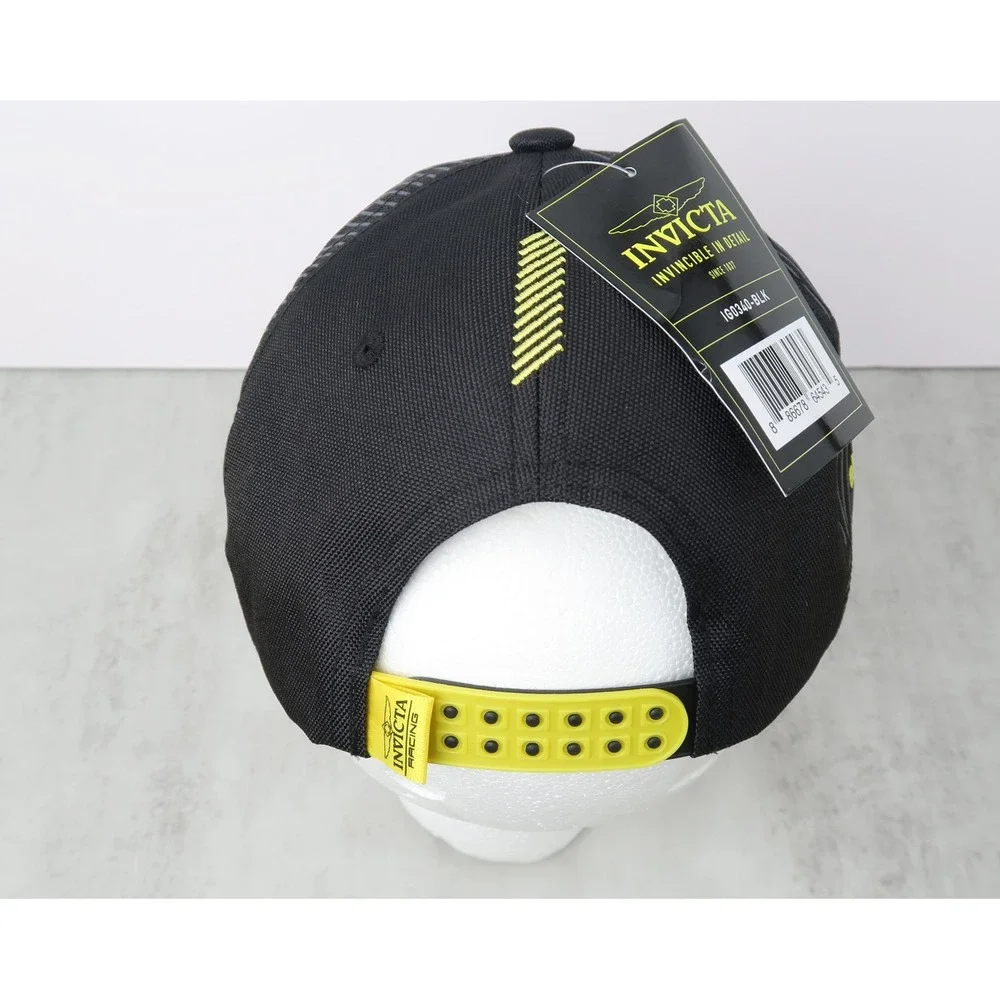 Invicta Racing Hat Black Neon Yellow Sponsor Logo Snapback Cap IG0340-BLK New
